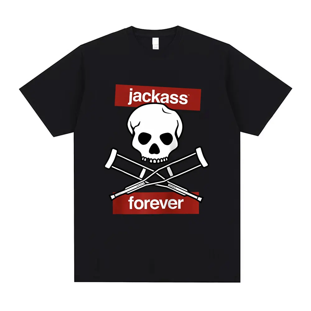 

Jackass Forever Skeleton Crutches Warning Logo Graphic T Shirt Men's Vintage Oversized T Shirts Men Women Casual Cotton T-shirts