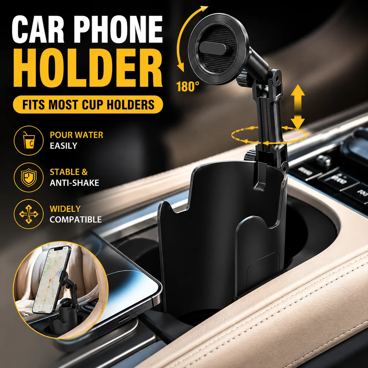 Magnetic Car Cup Holder Phone Mount Universal Adjustable 180 Rotation Stand Cradle Bracket For iPhone Samsung
