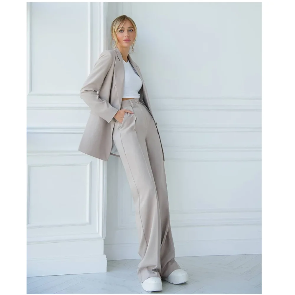 Fashion Chic Cool Color Office Lady Suit Formal Causal Daily Ensembles Pantalons Notch Lapel Conjuntos Para Mujeres 2 Piezas