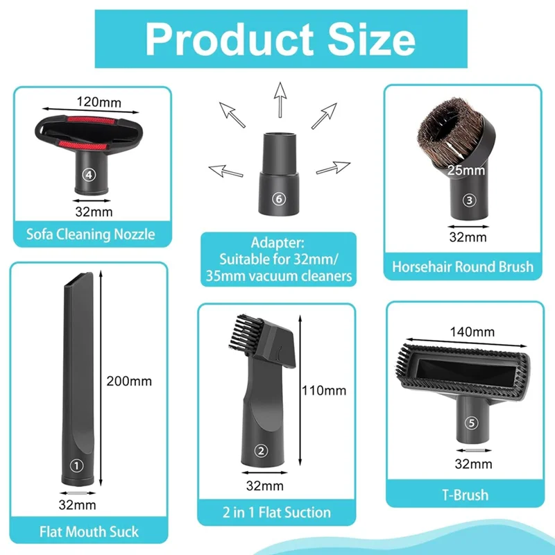 Acessórios para aspirador de pó BAAO, conjunto de escova e bicos para aspirador de pó com 32-35 mm de diâmetro