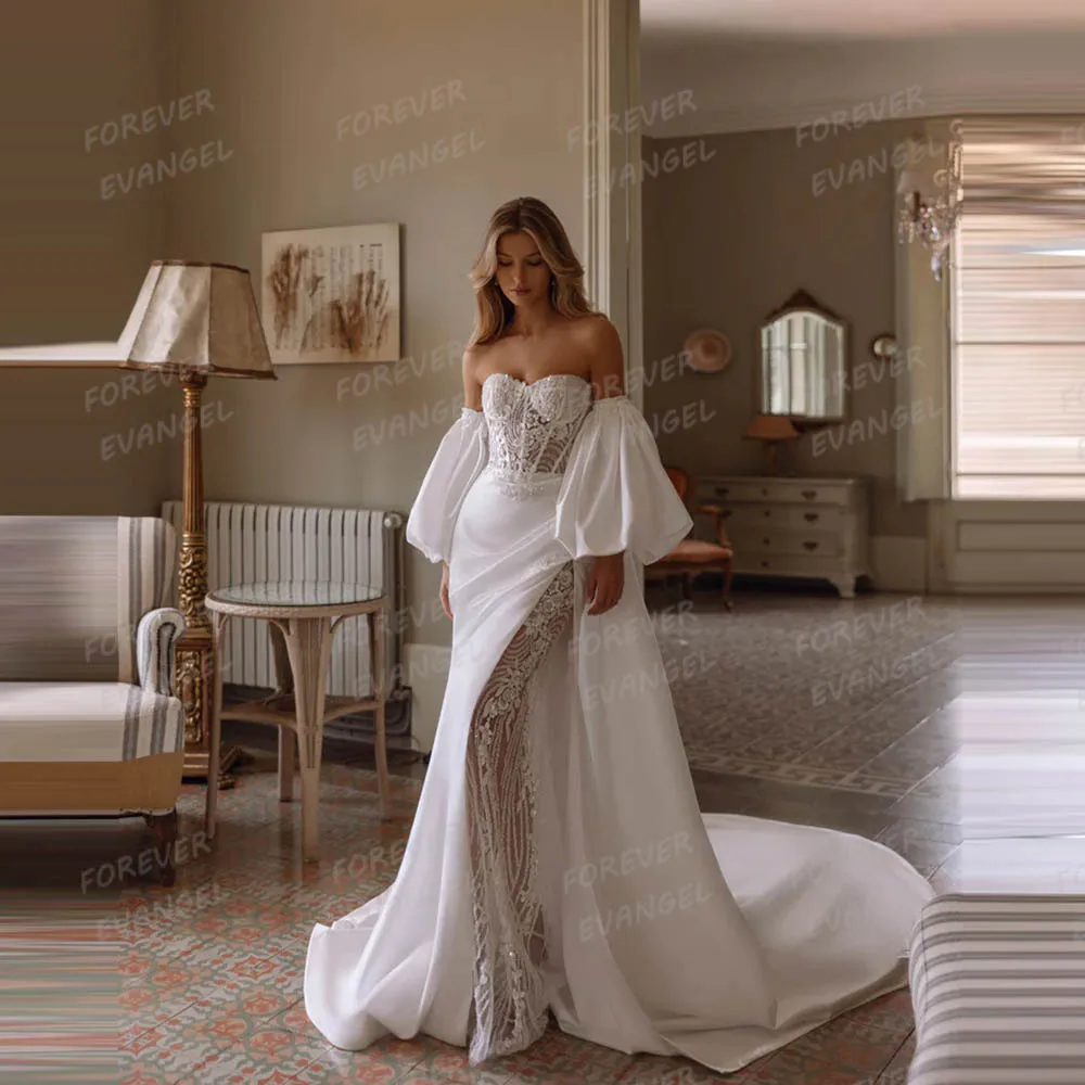 

Charming Sexy Wedding Dresses Lace Side Split Mermaid Woman's Bride Gowns Off Shoulder Vestidos De Novia Customized Fashion Gala