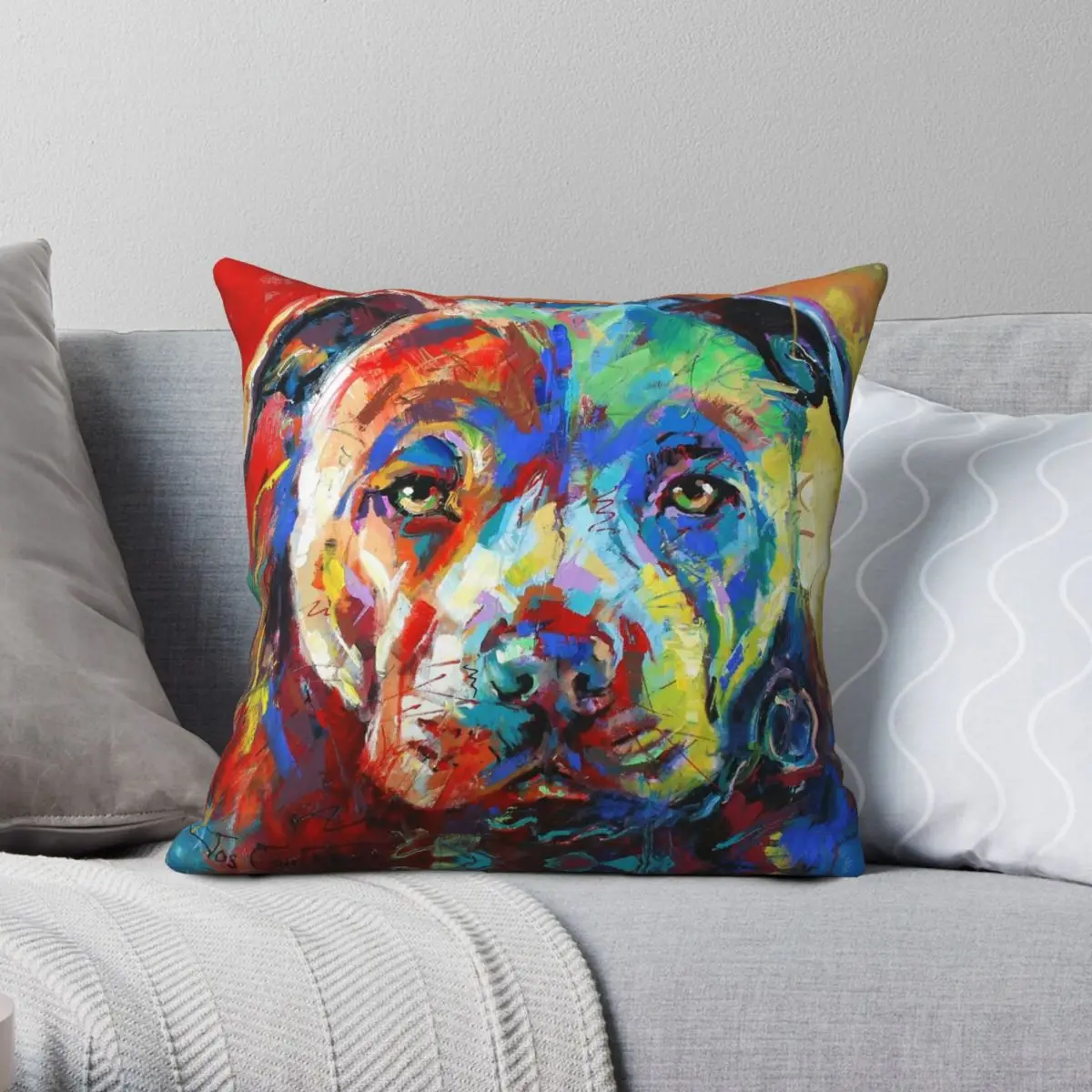 Staffordshire Bull Terrier Square Pillowcase Polyester Linen Velvet Pattern Zip Decorative Pillow Case Bed Cushion Case