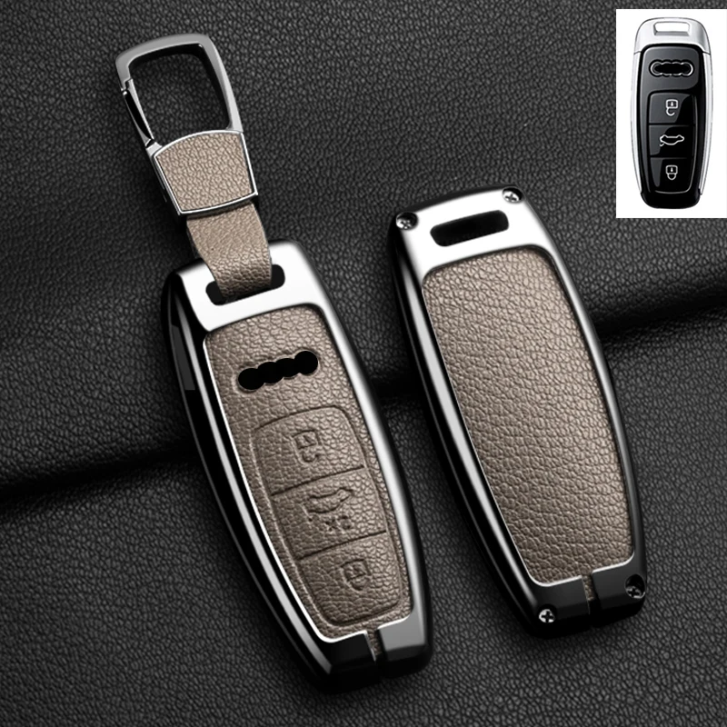 Passende Metall-Leder-Autoschlüsselhülle für Audi Q8 RSQ8 A6 C8 S6 RS6 A7 S7 RS7 A3 8Y A8 D5 4N RS E-tron GT Q4 Q7 4M Zubehör – Detail 14