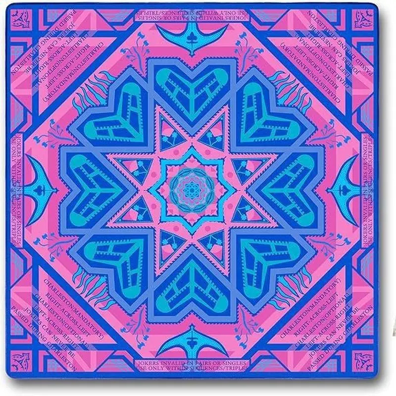 American Pink Blue Geometric Mandala Love Mahjong Table Mat Anti-Slip Noise Reduction for Card Game Table Playing Room Decor