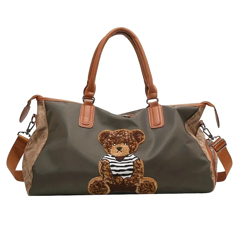 

Brown Bear and Cat Pattern Large Capacity Travel Bag - Durable Oxford Fabric, Hand Washable, Perfect for Students, Fitness, Yoga