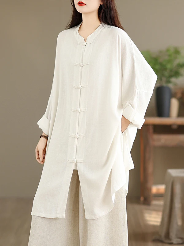 

Ретро-кардиган из хлопка и льна для женщин, свободный повседневный, с длинными рукавами, средней длины, на пуговицах, весенняя новинка