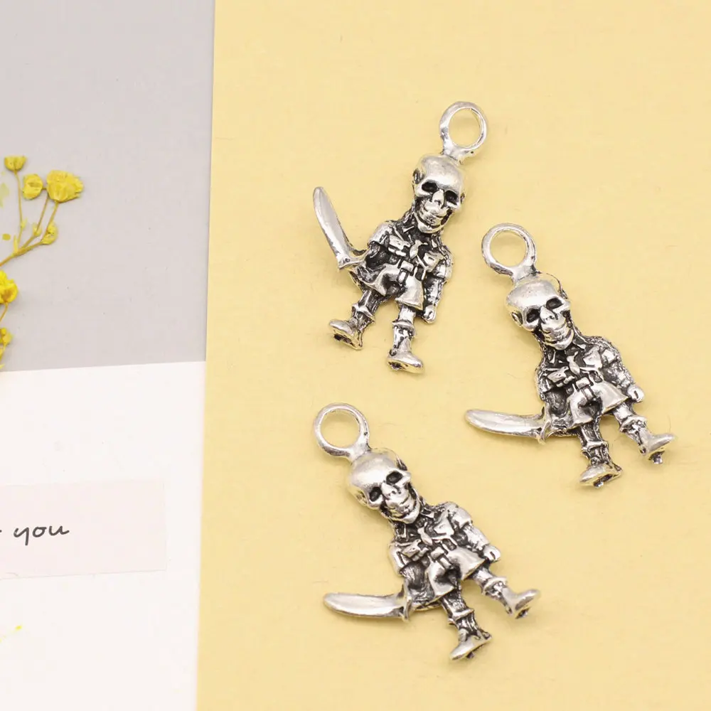 2pcs 22x37mm Pirate Charms Men Pendant Hobbies And Crafts Materials Cute Jewelry Antique Silver Color