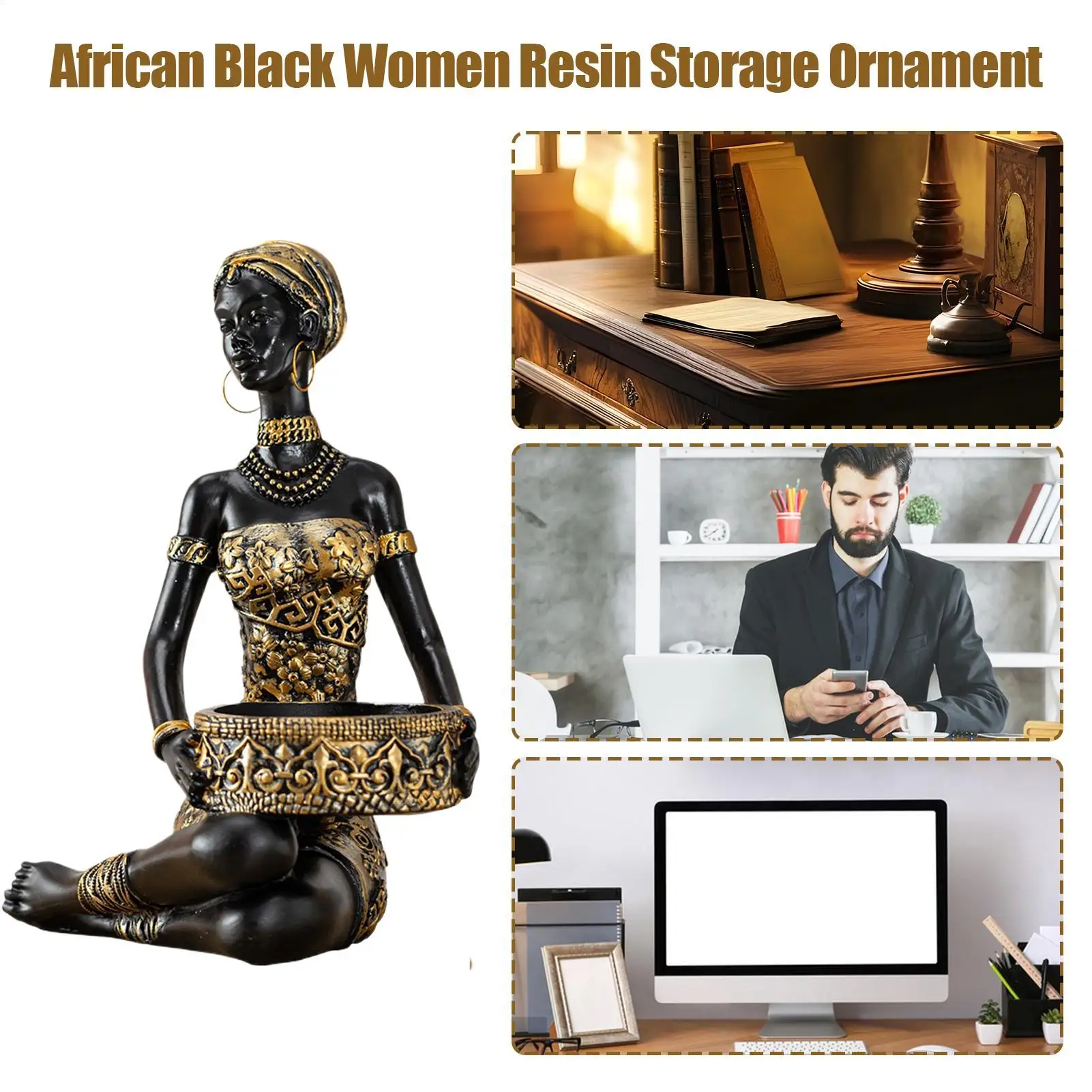 African Sculpture Resin Storage Home Decor Tribal Sculpture Jewelry Holder For Desk For Candy Jewelry Ring Key Earring Home