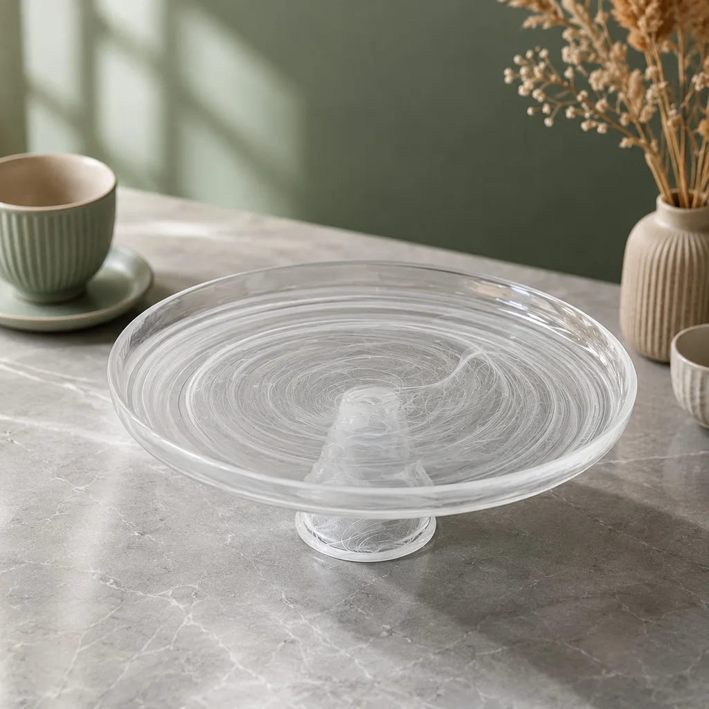 HYS ink and wash cloud glass fruit plate light luxury high-footed cake fruit dessert plate high-footed fruit plate