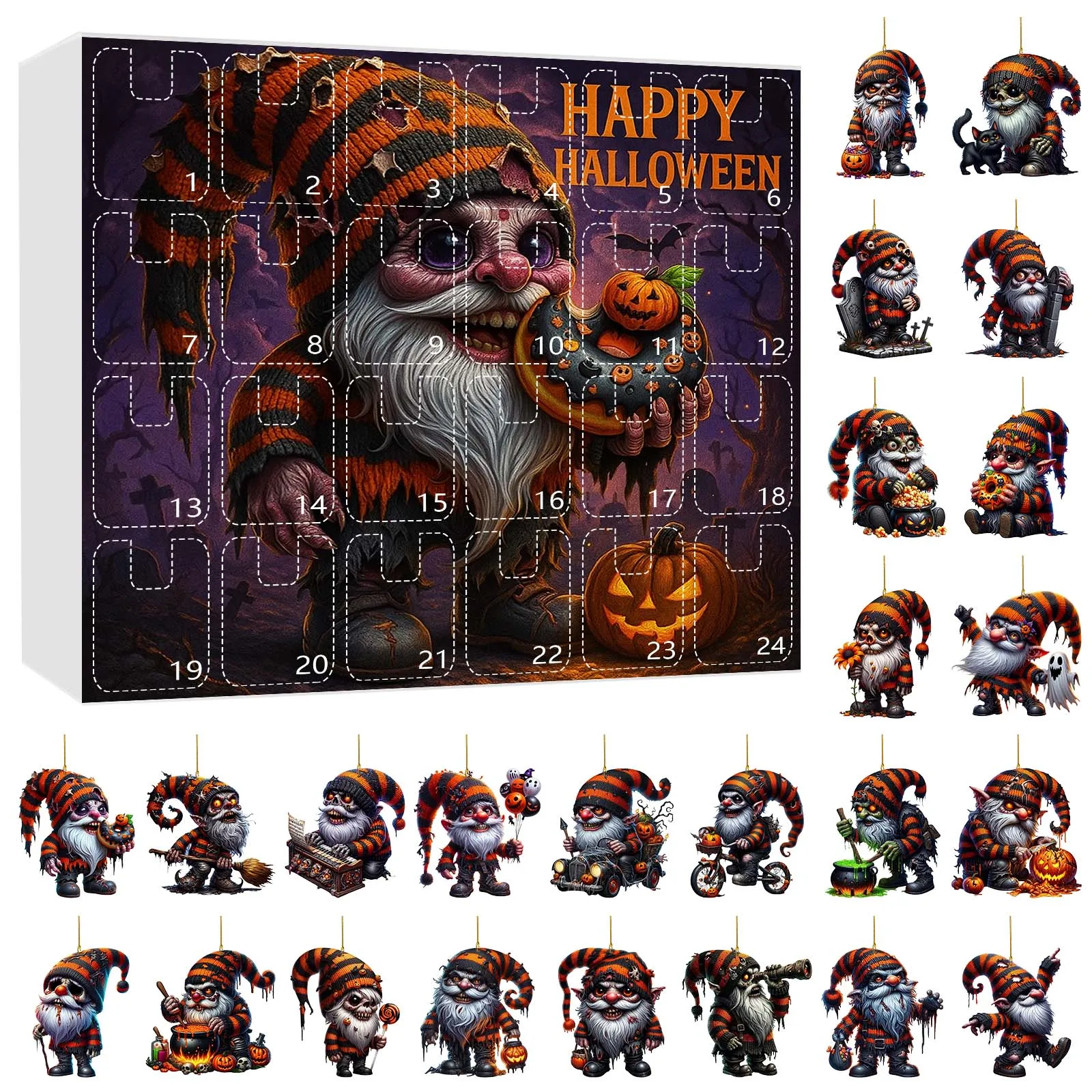 Horario visual para niños con calendario de llegada enano de Halloween Cuenta regresiva de Halloween de 24 días Un juguete 2D Regalo del reloj temporizador del juego