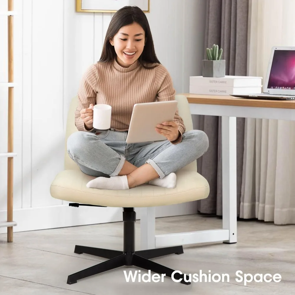 Wide Comfty Desk Chair with No Wheels  Height Adjustable,Swivel Fabric Vanity Chair Computer Task Chair