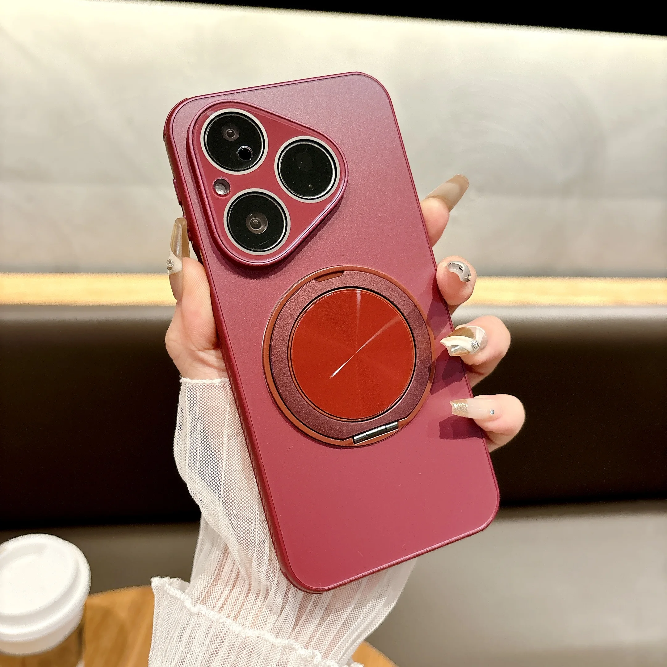 

Wireless Charging Magnetic Rotating Kickstand Phone Case For Huawei Pura 80 Pro 70 Pro, Built-in Glass Camera Protection Cover