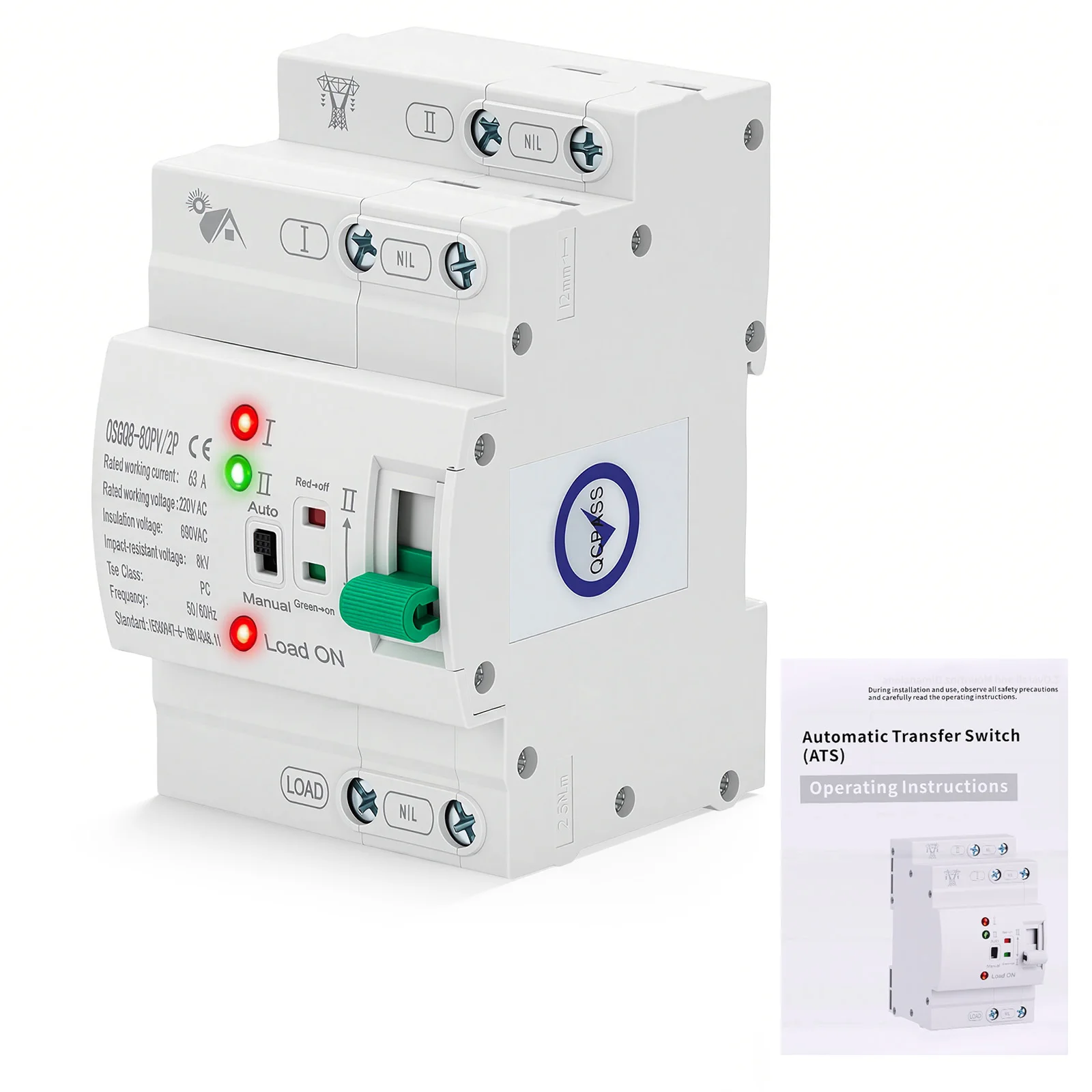 Mini Interruptor de Transferencia Automática G2R ATS 220V, Interruptor Selector Eléctrico de Doble Alimentación para Riel DIN, Energía Ininterrumpida 63A 110V