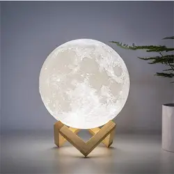 1pc 3D Moon Lamp Humidifier With Wooden Base 3 LED Night Lighting With Touch Control Brightness For Home Office Decor