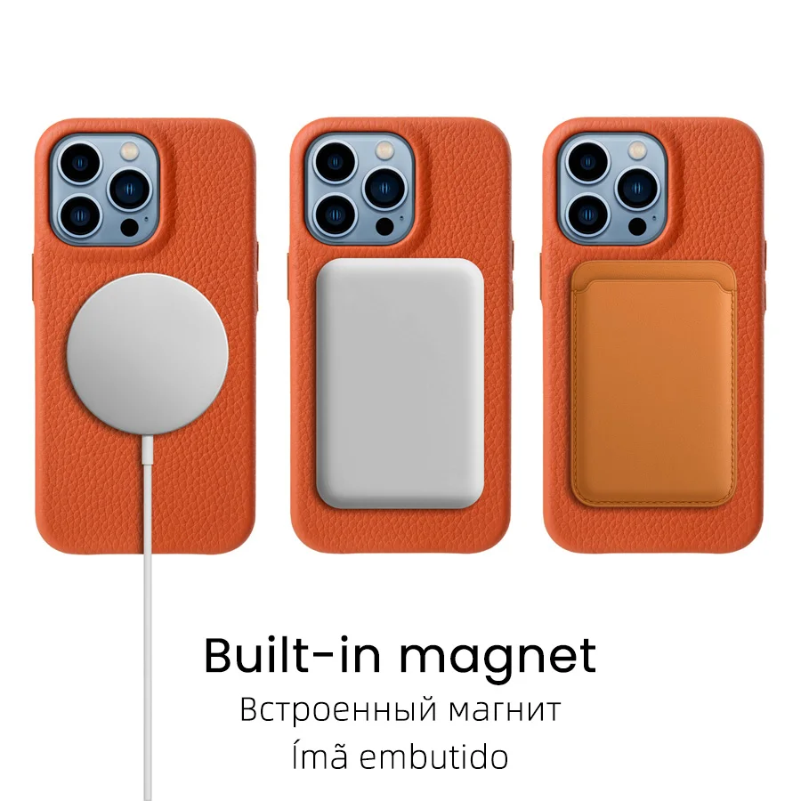 YMW Magnetic Premium Genuine Leather Case for iPhone 13 Pro Max mini Luxury Business High-end Cowhide Phone Cases Back Cover