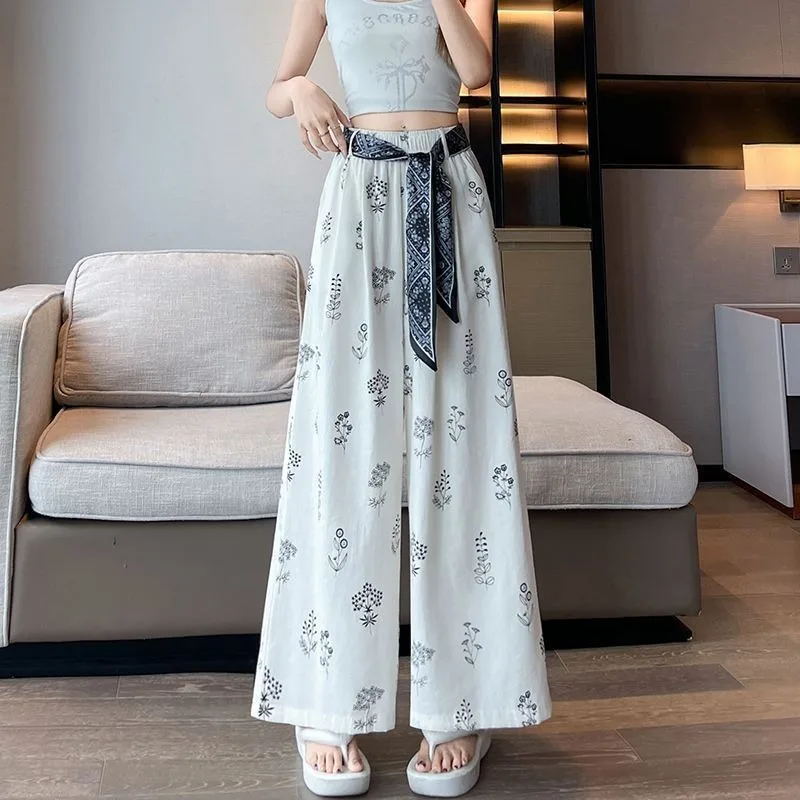Damen Kurze Hose mit Blumenmuster im Retro-Stil, Schnürung, Slim Fit, Weites Bein, Lockerer Lazy-Style, Modische Freizeithose – Detail 3