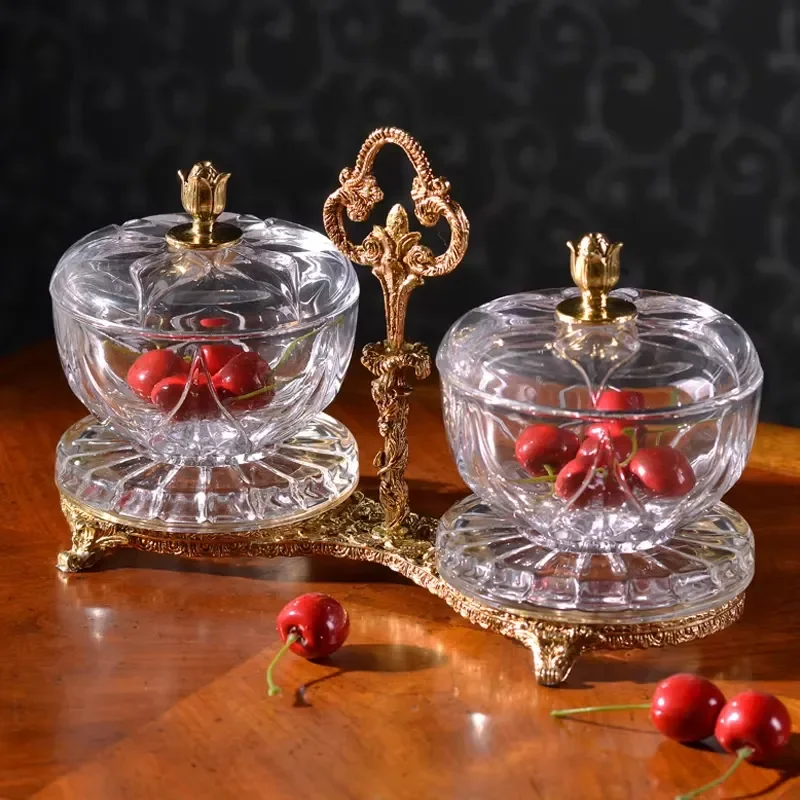 Brass or Bronze Home Decorative Fruit Bowl with Lid for Hotel Villa Home Accessories with Fancy Design clear Crystal Fruit