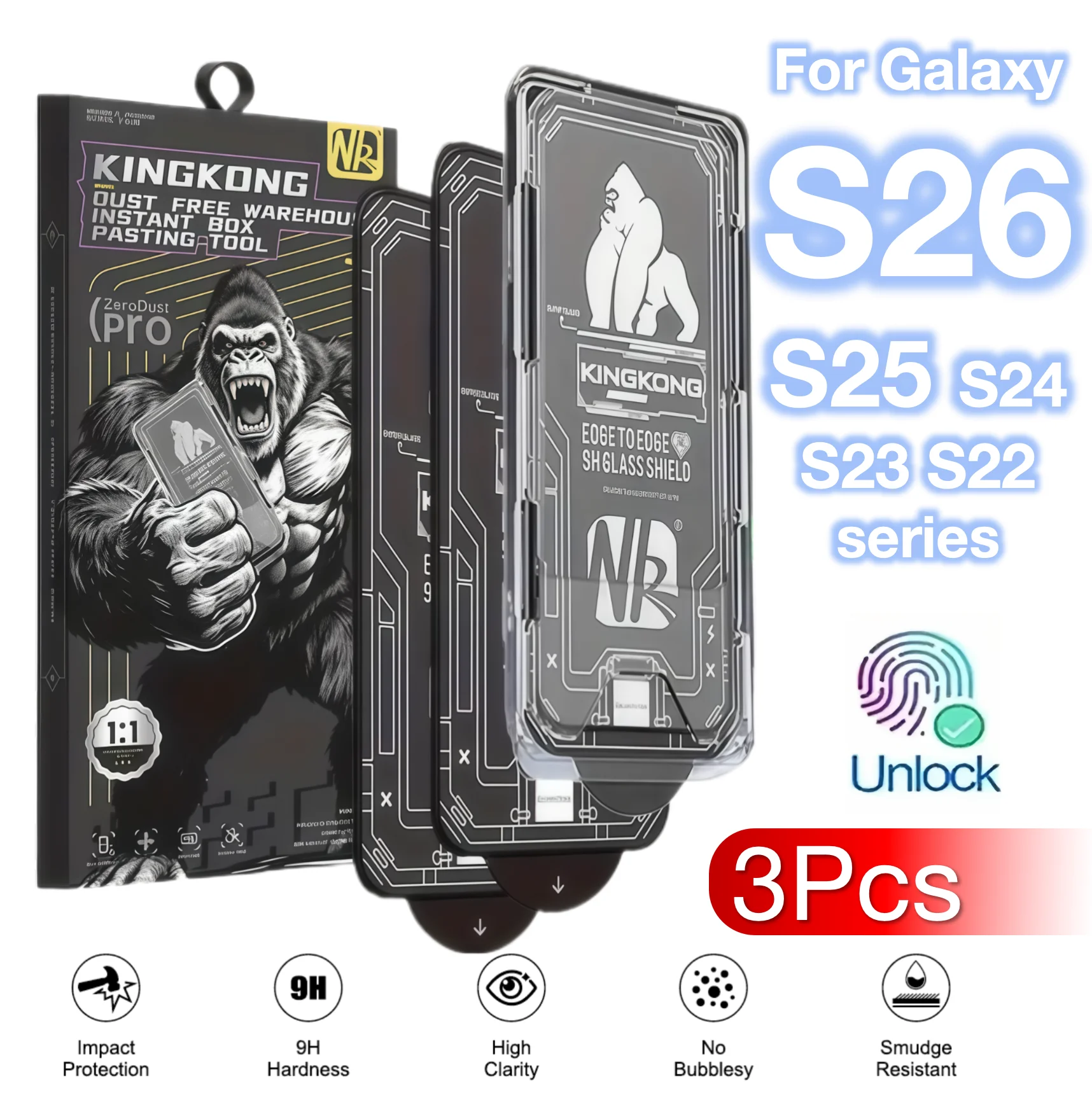 

3Pcs For Galaxy S26 Ultra S25 S24 S23 S22 Plus Edge Tempered Glass Screen Protector 9H No Dust Mobile Accessories fingerprint