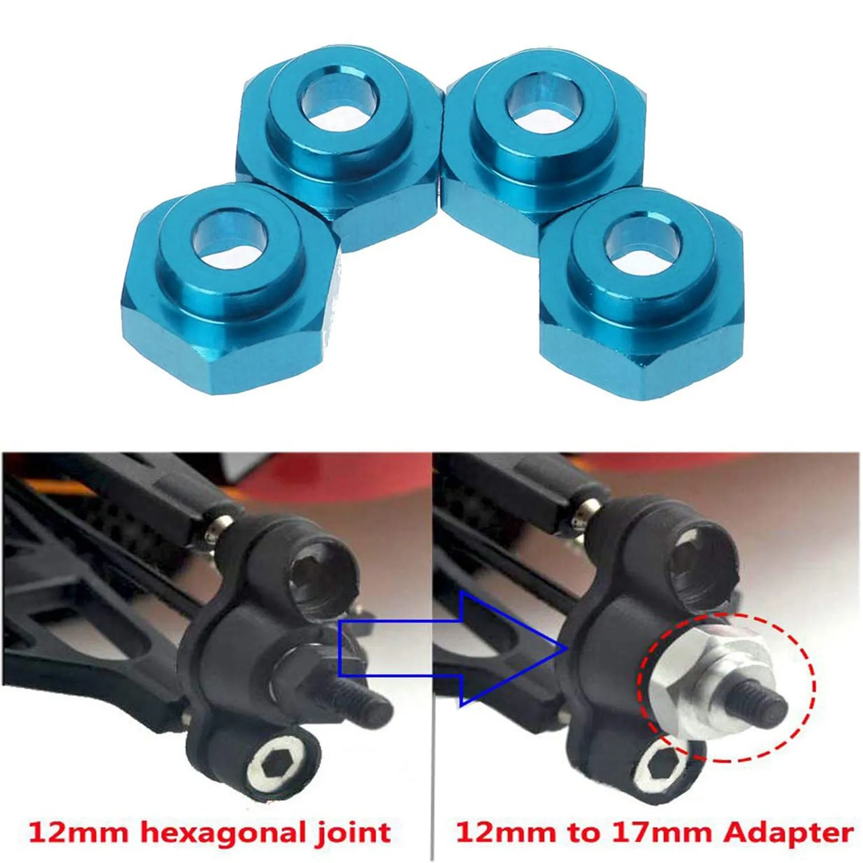 4 pezzi per HSP da 1:10 a 1:8 piatto da corsa/paese/camion pneumatici da 12 mm a 17 mm accoppiatore di conversione esagonale in metallo