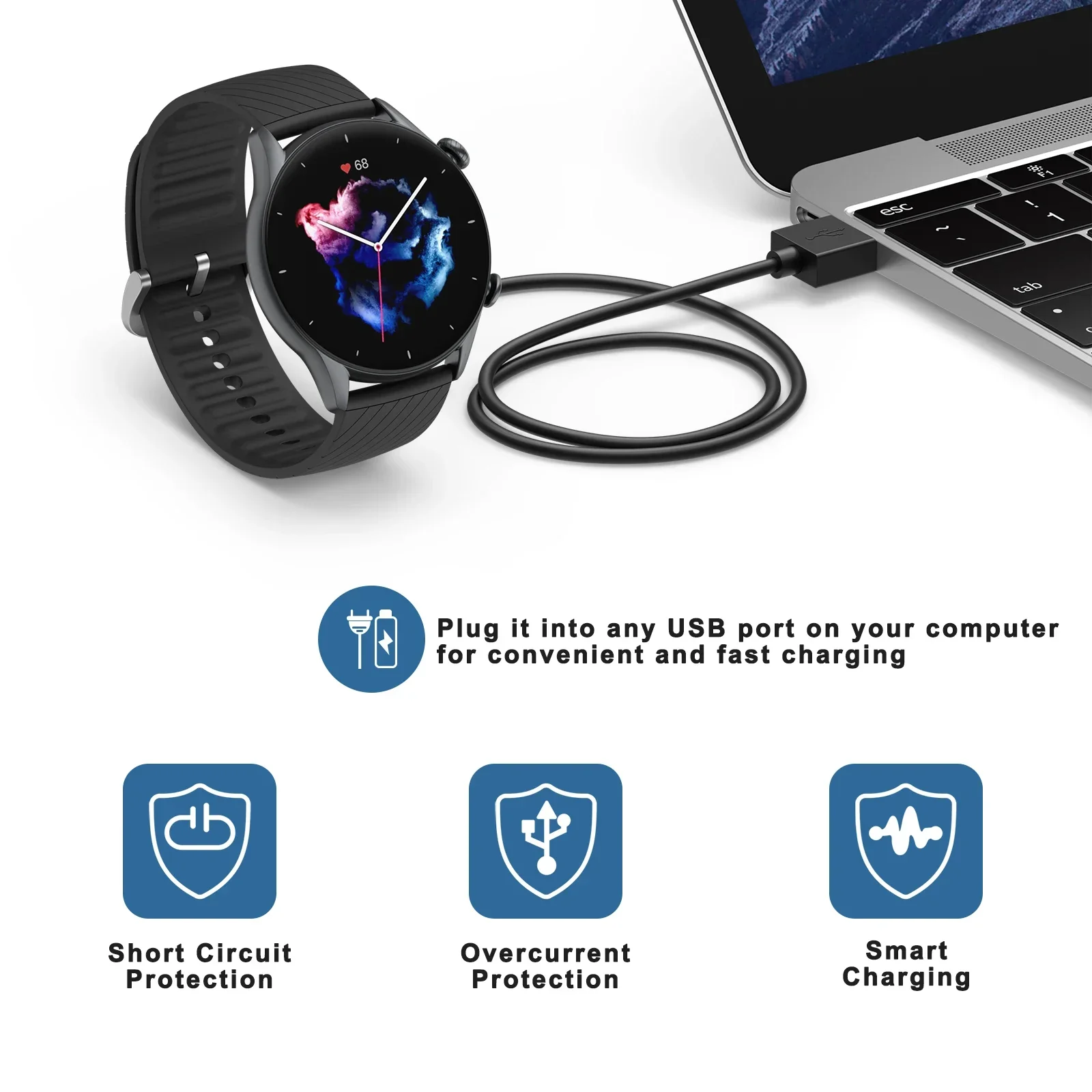 USB Charger for Huami Amazfit GTR 3/GTR 4/GTR 3 Pro Charging Cable for Huami Amazfit GTS 3/GTS 4/T-rex 2 Smartwatch Charger Dock image 3