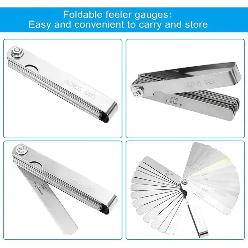 New 32 Blades Feeler Gauge Accuracy 0.04-0.88mm Thickness Gap Gauges Stainless Steel Feeler Metric Imperial Gap Measuring Tool