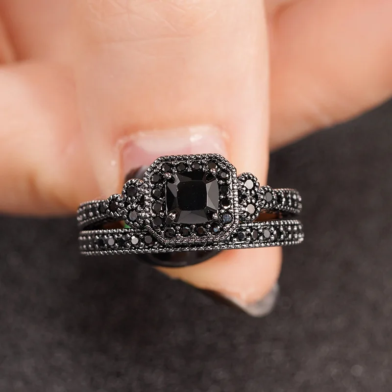 2026 New Black Cubic Zirconia 2-piece Set for Women's Light Luxury Wedding Accessories Fashion and Popular Banquet Style