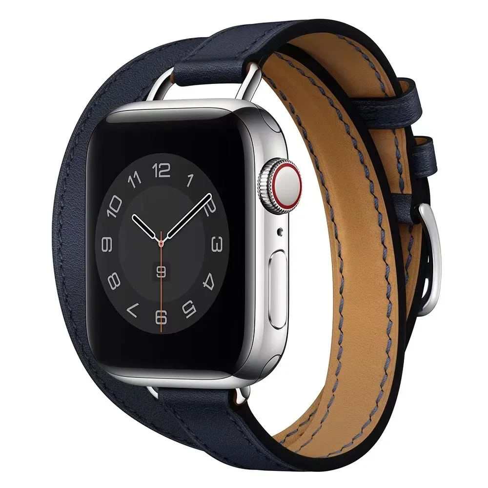 Slim leather strap for Apple watch Ultra 10 9 8 7 41mm 45mm 42mm 46mm 49mm 6 5 4 SE 44mm 40mm double loop leather strap Bracelet