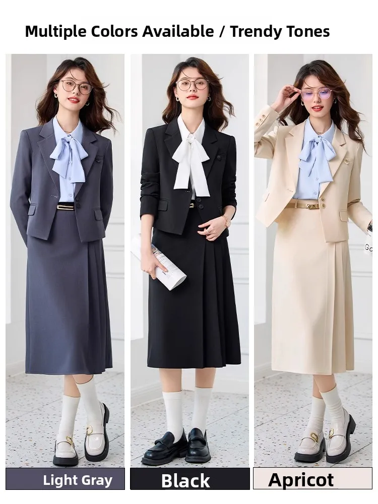 Cherry Blossom Professional Women's Suit Set Autumn New Style Interview Formal Wear Straight Cut Long Sleeve Button Detail