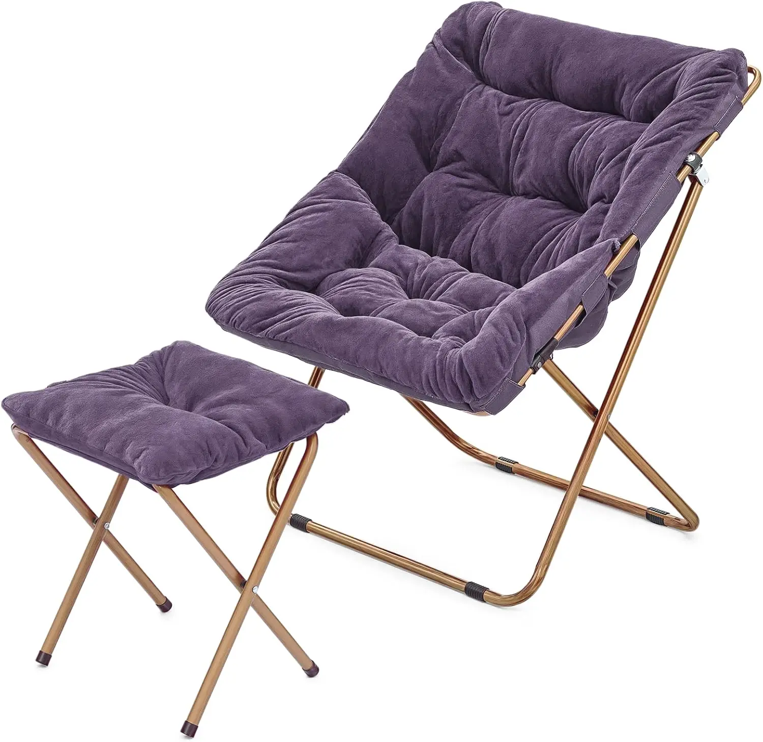 

Square Folding Saucer Chair For Bedroom Living Room Dorm Foldable Metal Frame Oversized Large Comfy Furry Padded Soft Cozy Moon