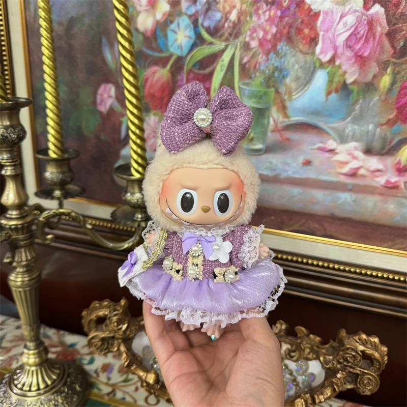 

LABUBU одежда, детская одежда, 17 см, макарон в форме сердца, сидящий на вечеринке, головной убор + костюм с юбкой (2 точки)