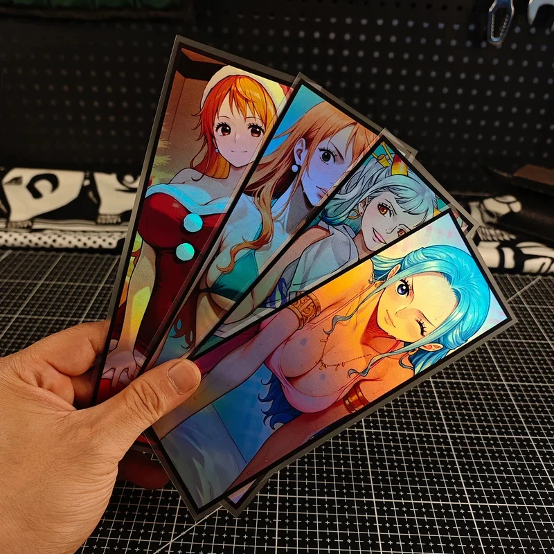 1 JDM Japanese Anime Girl Series Rainbow Laser Reflective Motorcycle Side Panel Body Scratch Cover Car Decoration Sticker