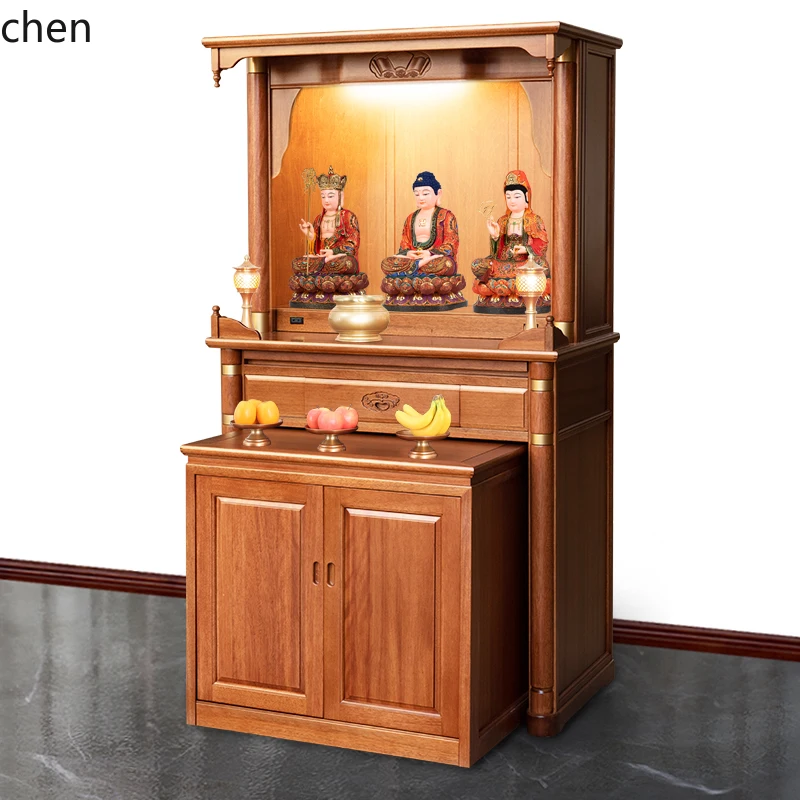 

HXL all-solid wood Buddhist niche offering table vertical cabinet light luxury small Gong Buddha Guanyin offering table