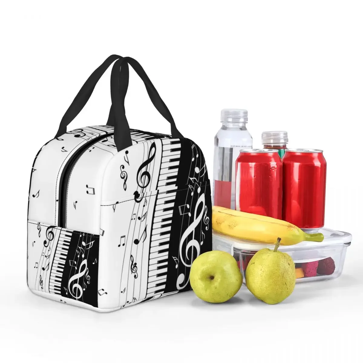 Piano Key Musical Note Pattern Insulated Lunch Bag for Women Kids Leakproof Food Boxes Thermal Lunch Box Tote