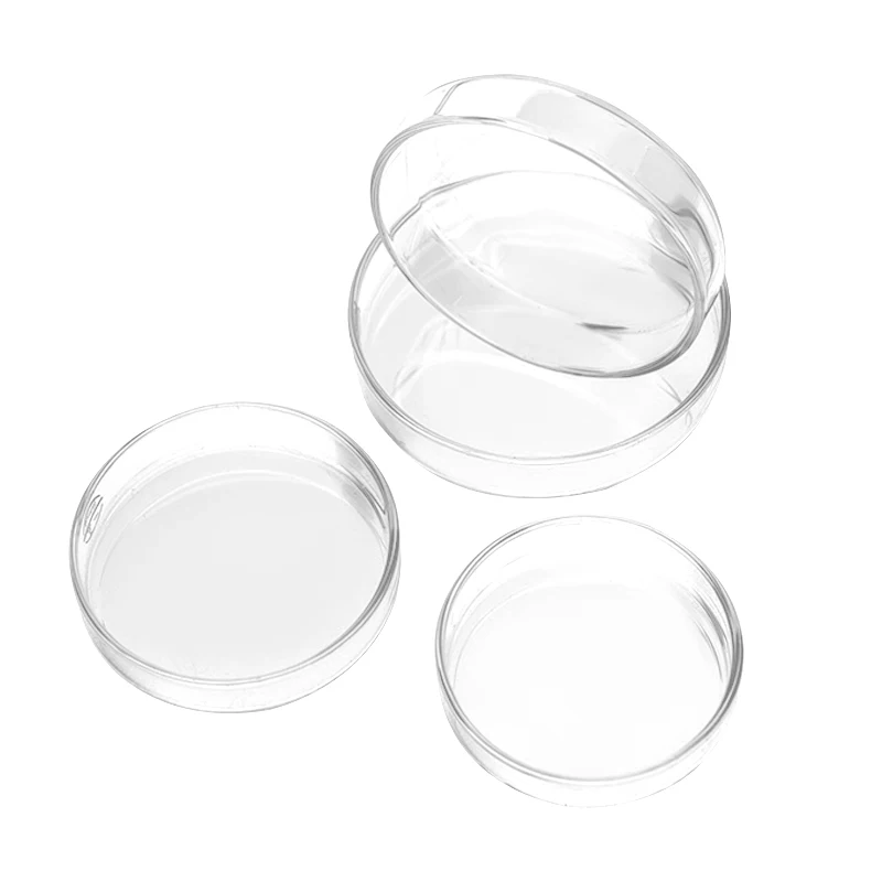 Plato de cultivo bacteriano de Petri, plato de vidrio de borosilicato, suministros de laboratorio, bandeja alimentadora, contenedor redondo, 90/75/60/35mm