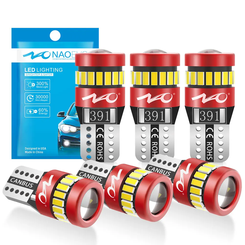 

Лампы NAO T10 W5W 6x1,8 W 5W 5 светодиодный для салона автомобиля, для боковой парковки, 3030, 12 В, WY5W 194, 168, чип, автомобильная купольная лампа с клиновидным цоколем