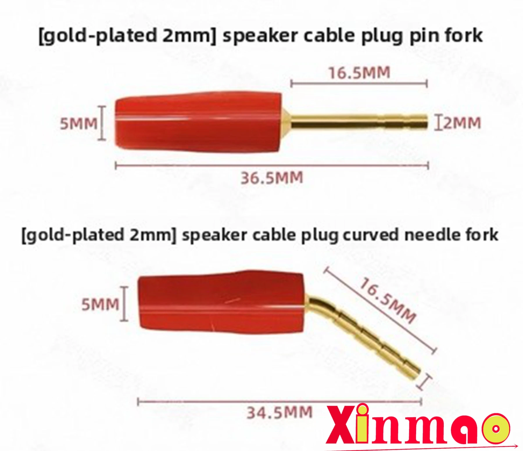1pair Fever grade pure copper gold-plated 2mm banana plug 2mm old speaker cable plug bent needle fork speaker connector