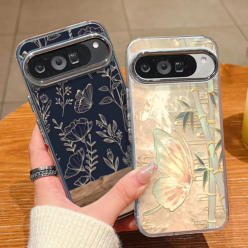 Butterfly Flowers Patterned Phone Case For Google Pixel 10 9 8 7 Pro 10 9 Pro XL 8A 7A 9A Shockproof Soft TPU Transparent Cover