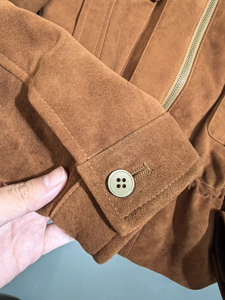 Herbst Winter Mode Damen Designer Reißverschluss Schaffell Lose Sreal Wildleder Damen Jacke Ärmel mit Schulter Oberbekleidung