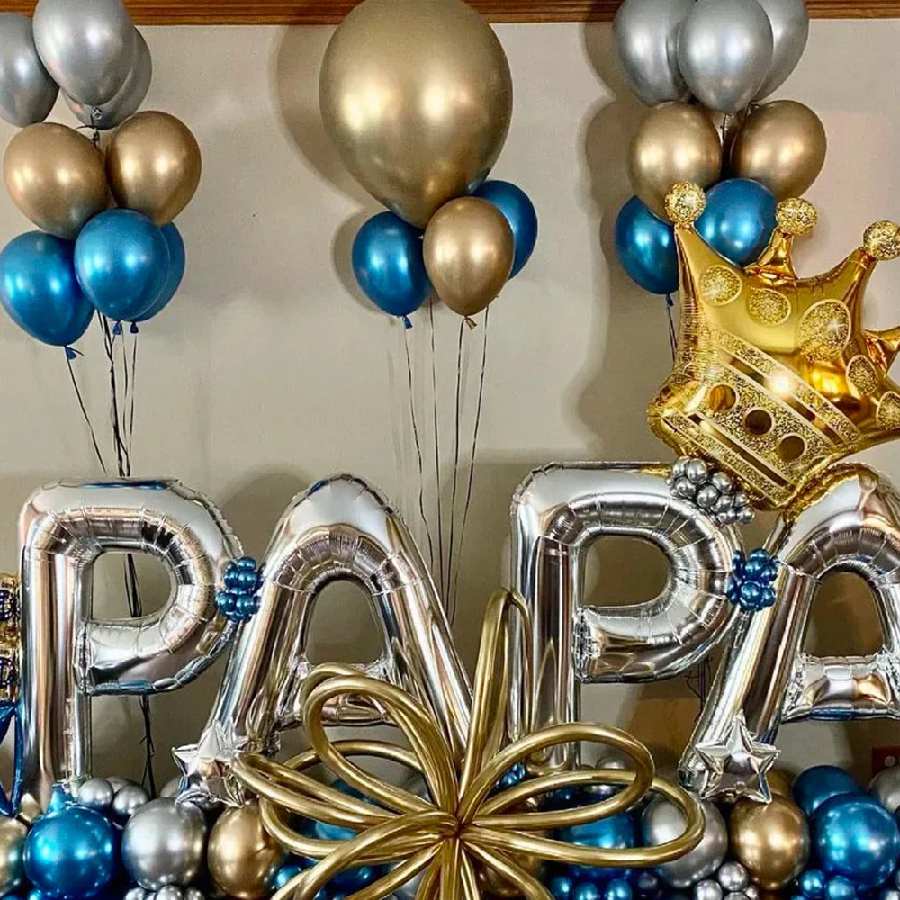 1set Crown BEST DAD Aluminium Foil Balloons Bottle White Blue Gold Latex Balloons For Happy Father\'s Day Anniversary Globos