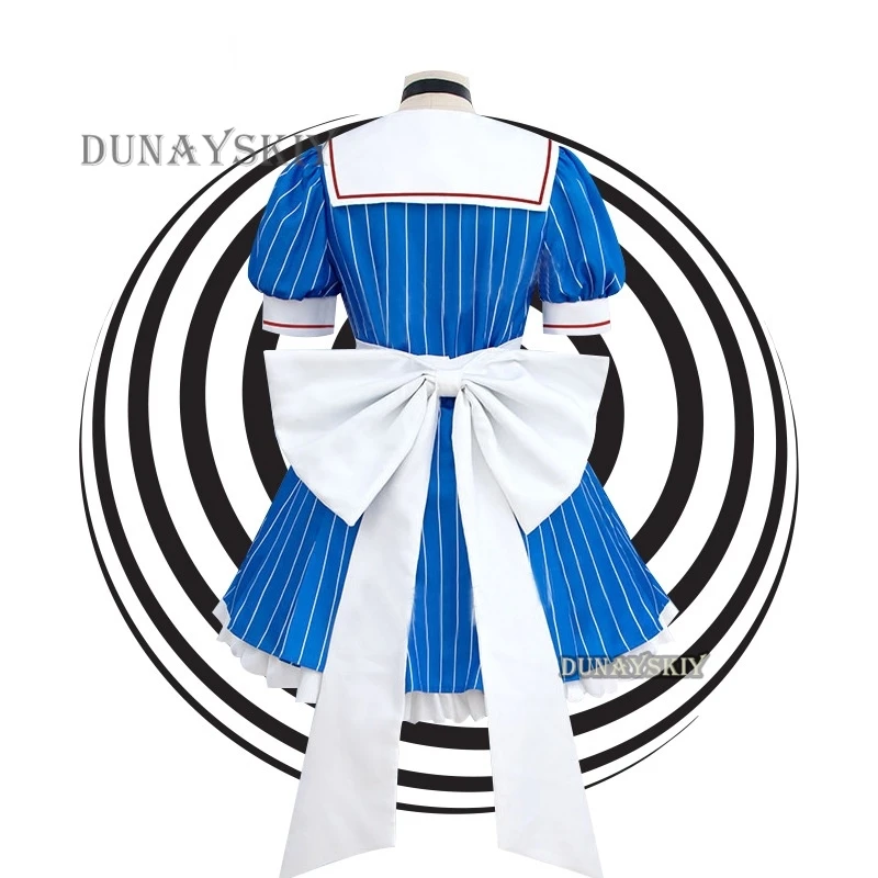 Cosplay Costume Wig Mikuuuu Hypnotist Cosplay Blue Striped Lolita Maid Dress Halloween Party Virtual Uniform Suit