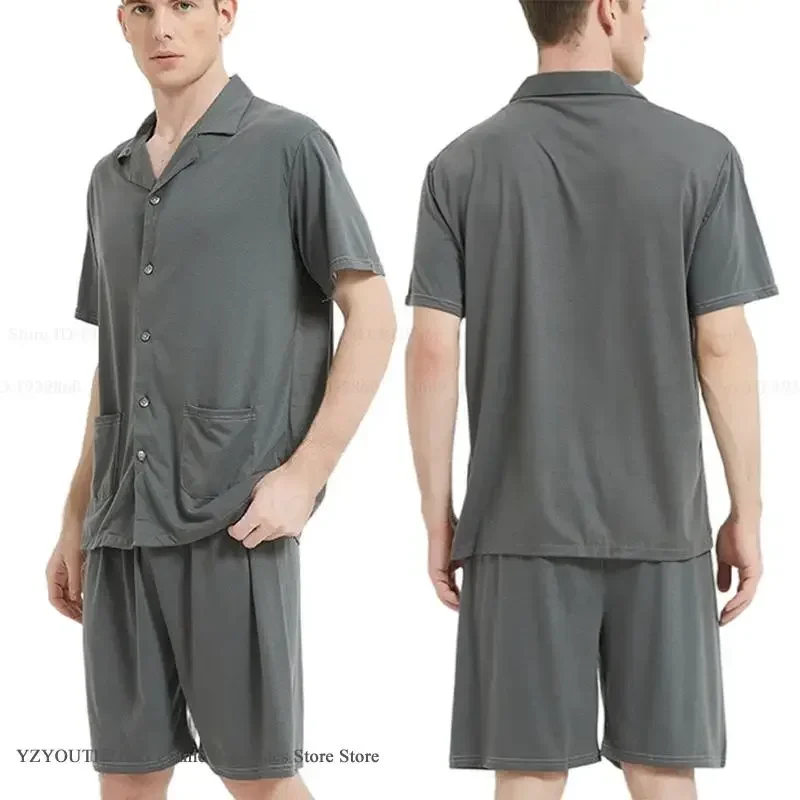 مشروط قصيرة الأكمام السراويل منامة دعوى الربيع الصيف جديد الرجال منامة مجموعة ملابس المنزل حجم كبير ملابس نوم فضفاضة المتسكعون #1