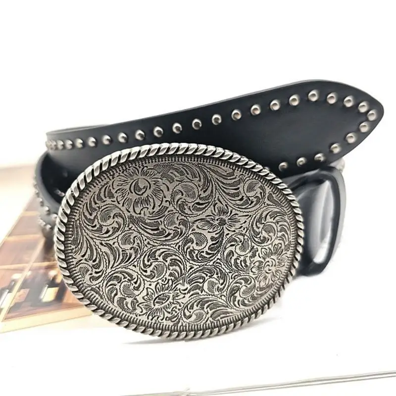 

652F Girls Retro Waist Belt for Daily Costume Carved Jewelry Waist Body Jewelry for Party Jeans Belt Cowboy Chain