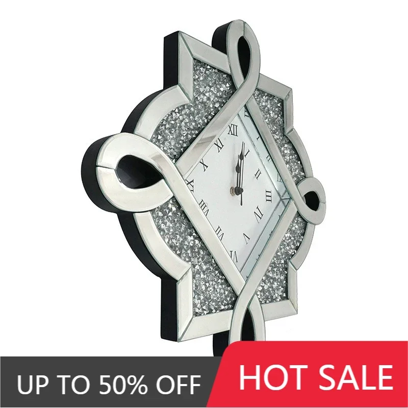 Nordic Mirror Wall Clock Glass 3D Modern Silent Clocks Wall Home Decor Living Room Luxury 50cm Silver Wall Watch Diamond Gift