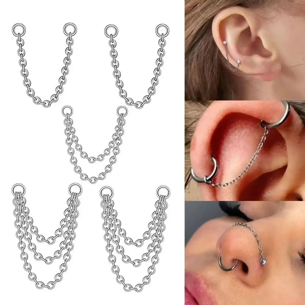 Cadena de titanio para nariz, triple cadena, doble cadena, cadena para nariz, DIY, 25-50mm, cadena labret, joyería para piercing de oreja y nariz