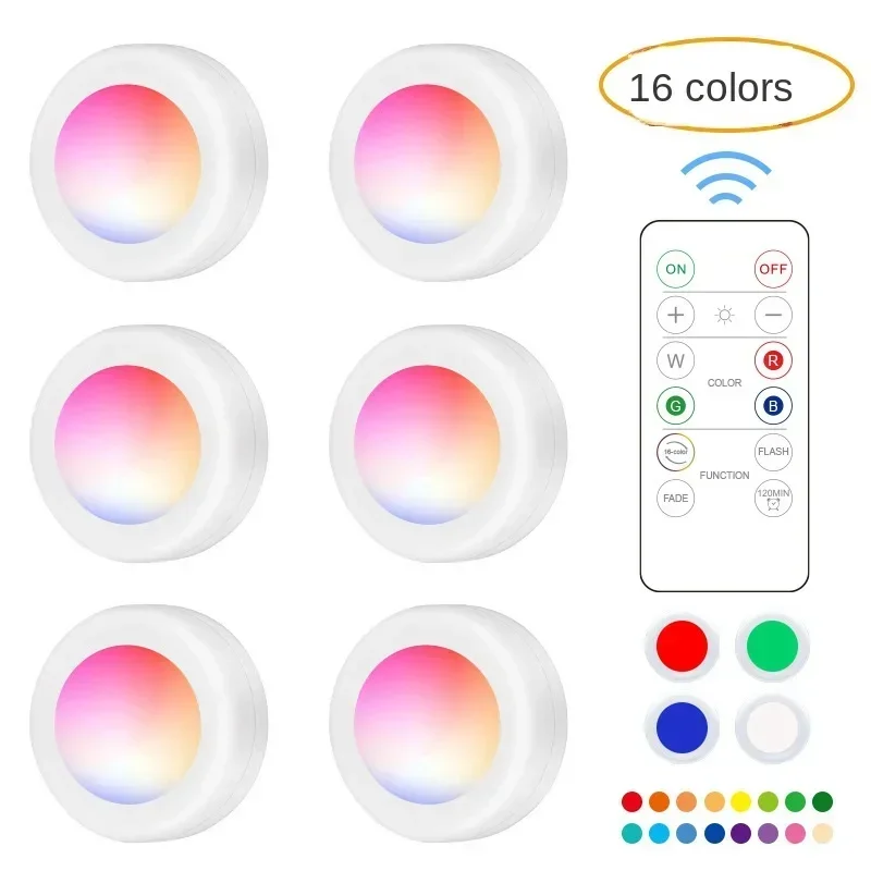 RGB LED Cabinet Light Puck Lamp 16 Colors Timmer Remote Under Shelf Kitchen Counter Wardrobe Lighting Decor