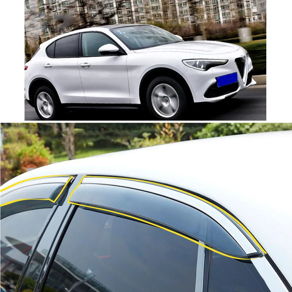 Car Body Styling Sticker Plastic Window Glass Wind Visor Rain/Sun Guard Vent For Alfa Romeo Stelvio 2017 2018 2019 2020 2021