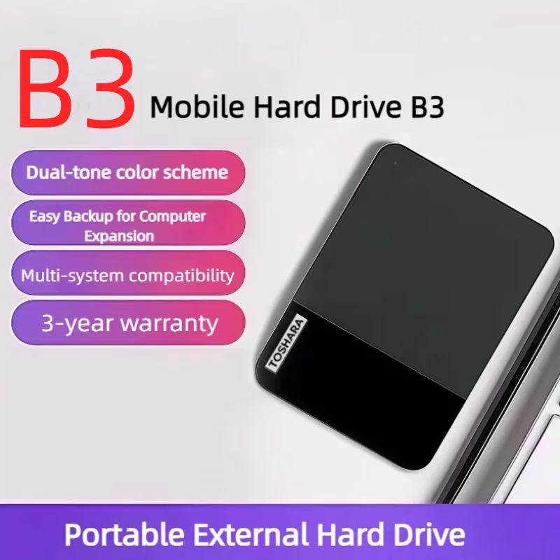 Slim Encrypted B3 External Hard Drive Large Capacity  2TB 4TB USB 3.0 Office File Backup Hard Disk For Desktop and Laptop.