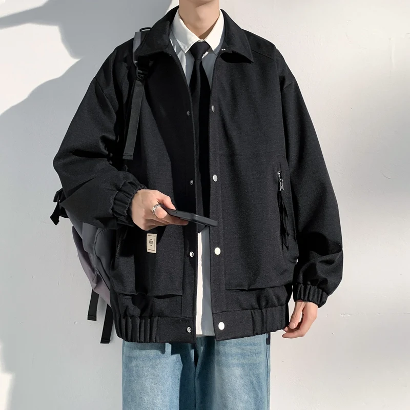 Veste décontractée polyvalente pour hommes, manteau à col document solide, haut de vêtements pour hommes, mode américains coréenne, voyage en plein air, camping, nouveau, 2024