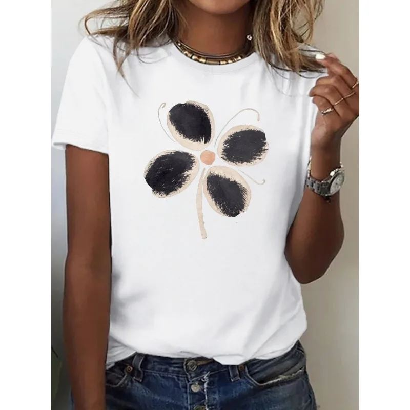 

Fashion Printed Pure Cotton Women's T-shirt Round Neck Casual Loose Short Sleeved Y2K Top Plus Size