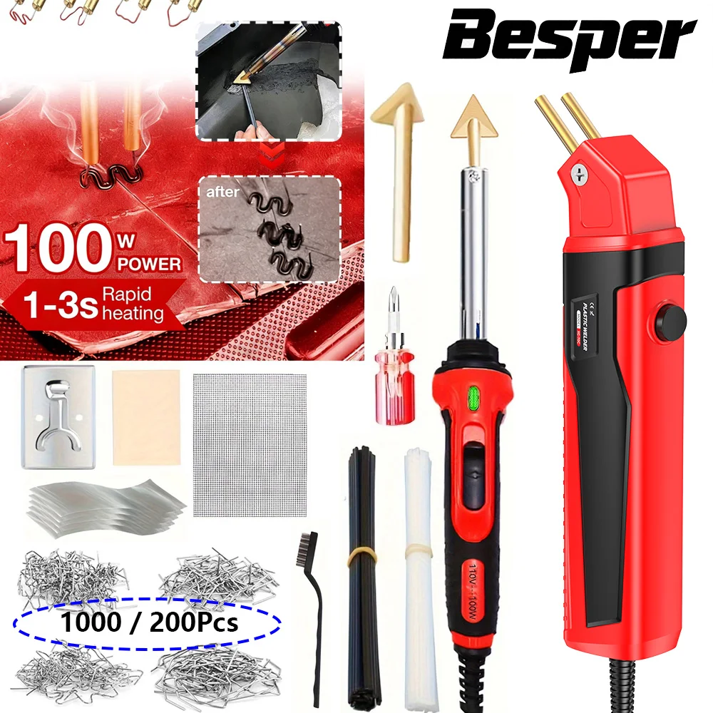 100W Plastic Welding Kit, Hot Staples, Assistive Cutter for Plastic Crack Repair, Car Bumper Repair, Gas Tank Plastic Repair